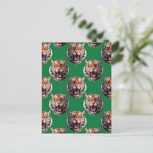 Tigerkopf-Musterdesign Grün Postkarte (Stehend Vorderseite)