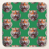 Tigerkopf-Musterdesign Grün Rechteckiger Pappuntersetzer (Vorderseite)