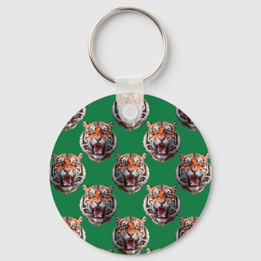 Tigerkopf-Musterdesign Grün Schlüsselanhänger (Vorderseite)