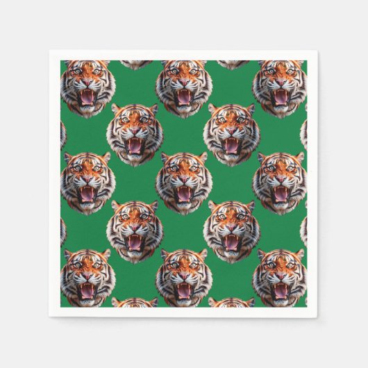 Tigerkopf-Musterdesign Grün Serviette (Vorderseite)