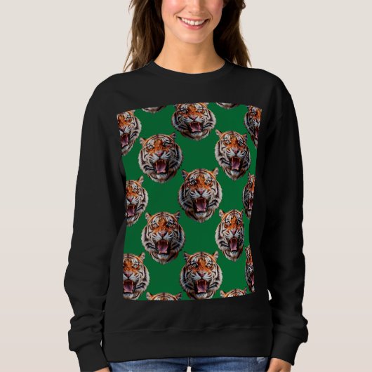 Tigerkopf-Musterdesign Grün Sweatshirt (Vorderseite)
