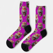Tigerkopf-Musterdesign Lila  Socken (Linkes Detail)