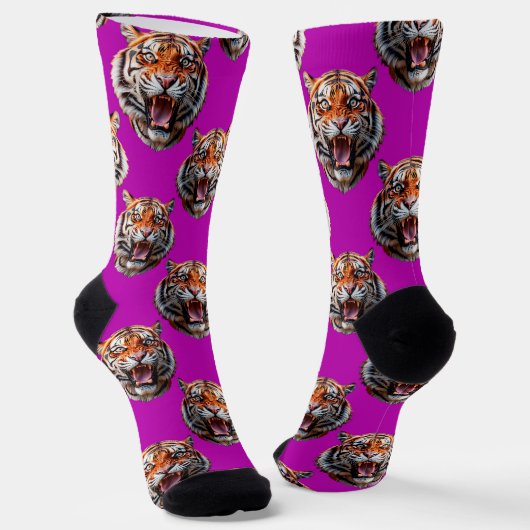 Tigerkopf-Musterdesign Lila  Socken (Gewinkelt)