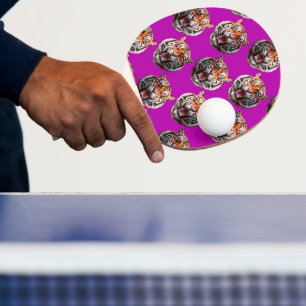 Tigerkopf-Musterdesign Lila Tischtennis Schläger
