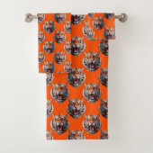 Tigerkopf-Musterdesign Orange Badhandtuch Set (Insitu)