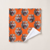 Tigerkopf-Musterdesign Orange Badhandtuch Set (Waschlappen)