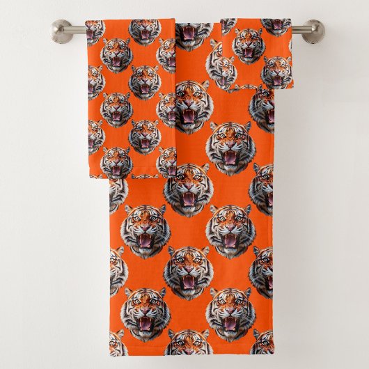 Tigerkopf-Musterdesign Orange Badhandtuch Set