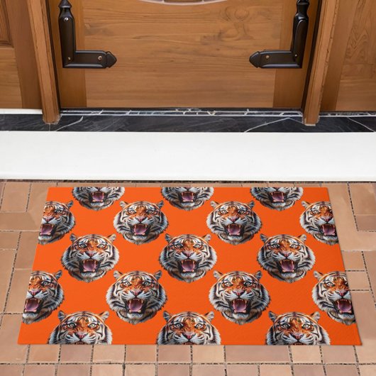 Tigerkopf-Musterdesign Orange Fußmatte