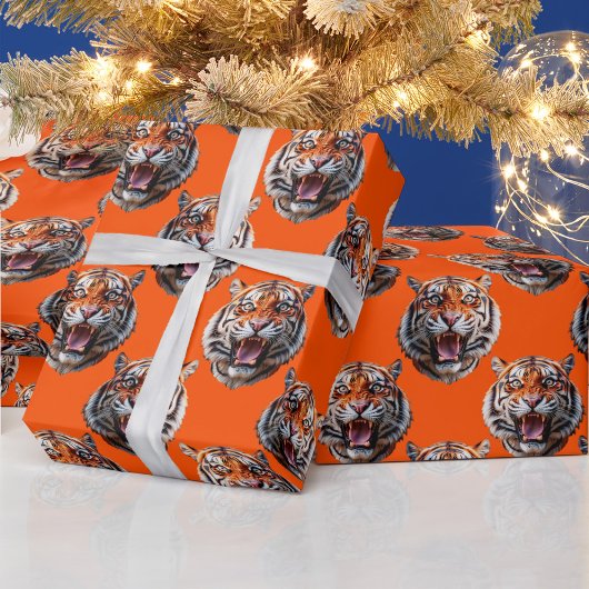 Tigerkopf-Musterdesign Orange Geschenkpapier
