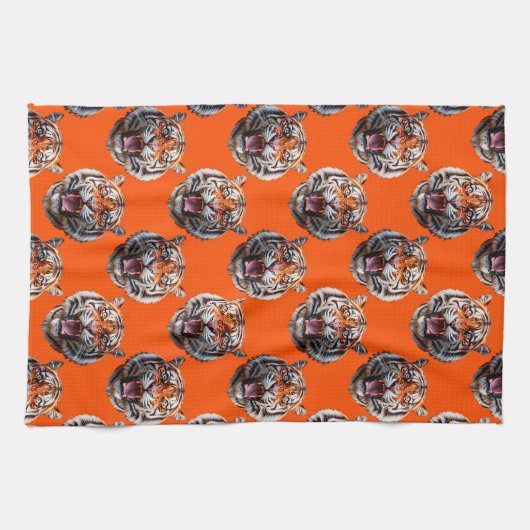 Tigerkopf-Musterdesign Orange  Geschirrtuch (Horizontal)