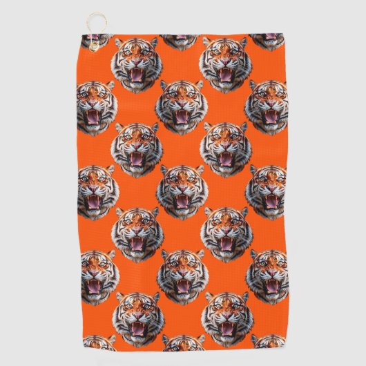 Tigerkopf-Musterdesign Orange Golfhandtuch (Vorderseite)