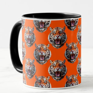 Tigerkopf-Musterdesign Orange Tasse