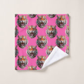 Tigerkopf-Musterdesign Rosa Badhandtuch Set (Waschlappen)