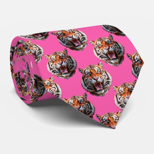 Tigerkopf-Musterdesign Rosa Krawatte (Gerollt)