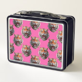 Tigerkopf-Musterdesign Rosa Metall Brotdose (Rückseite)