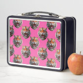 Tigerkopf-Musterdesign Rosa Metall Brotdose (Beispiel)