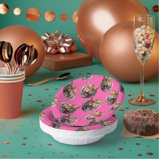 Tigerkopf-Musterdesign Rosa Pappteller (Multi)