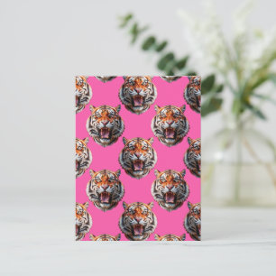 Tigerkopf-Musterdesign Rosa Postkarte