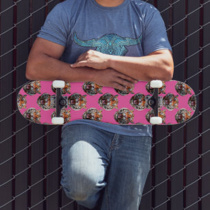 Tigerkopf-Musterdesign Rosa Skateboard