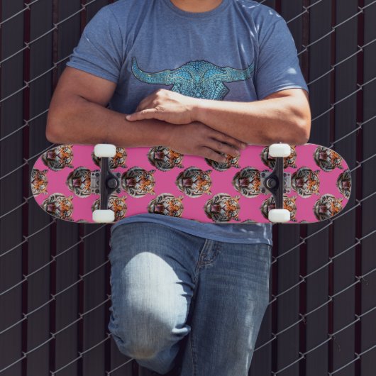 Tigerkopf-Musterdesign Rosa Skateboard (Außenbereich 3)