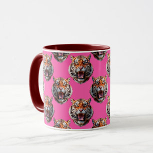 Tigerkopf-Musterdesign Rosa Tasse