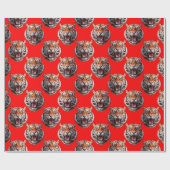 Tigerkopf-Musterdesign Rot Geschenkpapier (Flach)