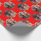 Tigerkopf-Musterdesign Rot Geschenkpapier (Ecke)