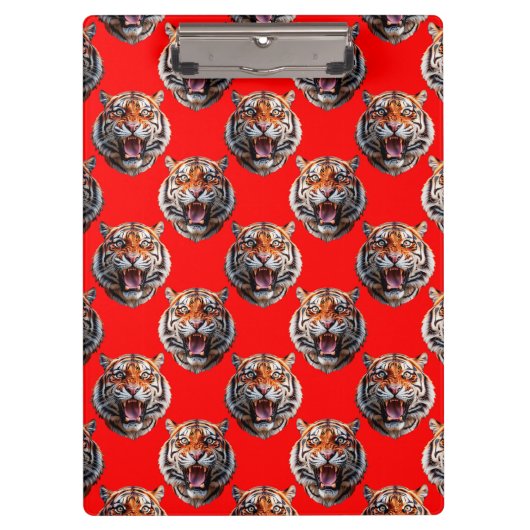 Tigerkopf-Musterdesign Rot Klemmbrett (Vorderseite)