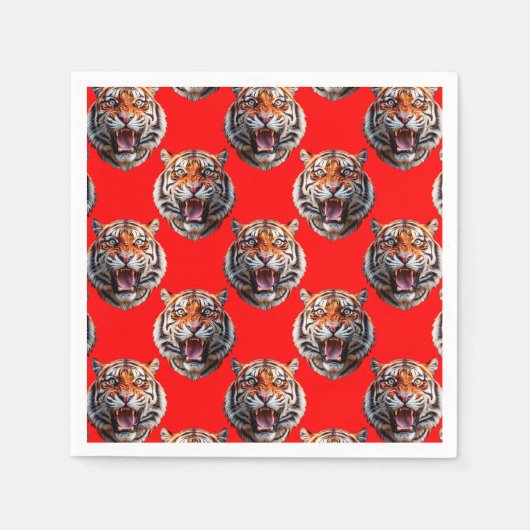Tigerkopf-Musterdesign Rot Serviette (Vorderseite)