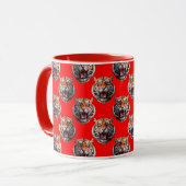 Tigerkopf-Musterdesign Rot Tasse (Vorderseite Links)