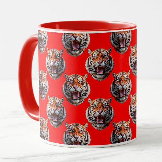 Tigerkopf-Musterdesign Rot Tasse