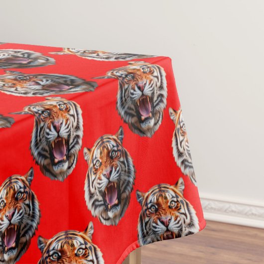 Tigerkopf-Musterdesign Rot Tischdecke