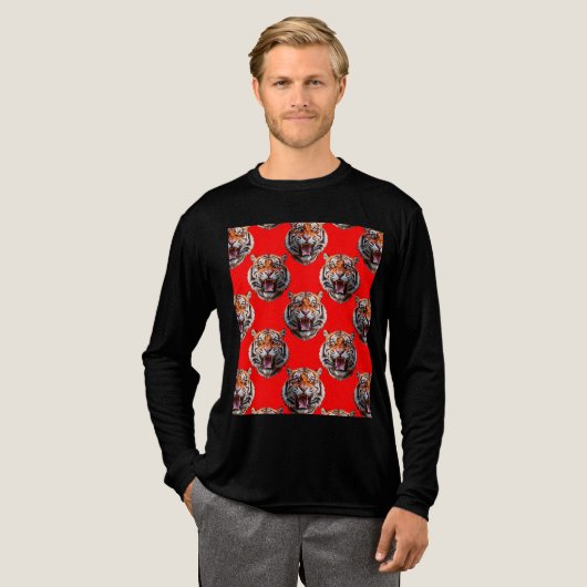 Tigerkopf-Musterdesign Rot Tri-Blend Shirt (Volle Vorderseite)