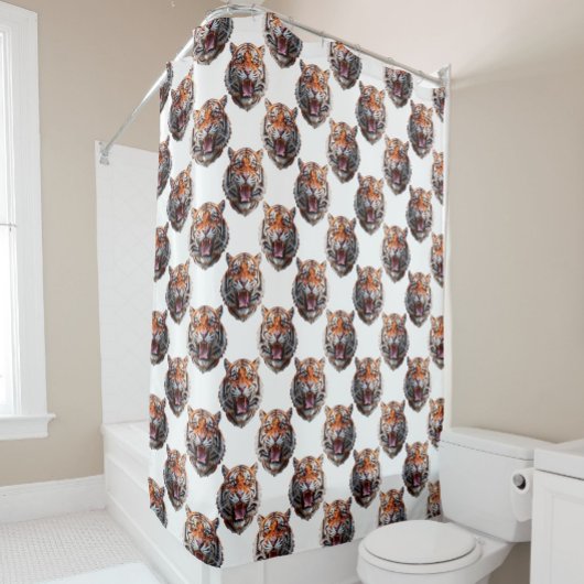 Tigerkopf-Musterdesign - Weiß Duschvorhang