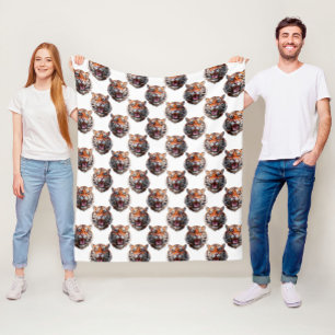 Tigerkopf-Musterdesign - Weiß Fleecedecke