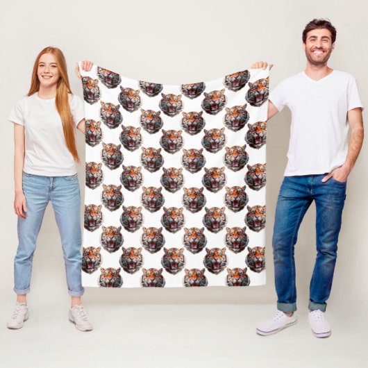 Tigerkopf-Musterdesign - Weiß Fleecedecke