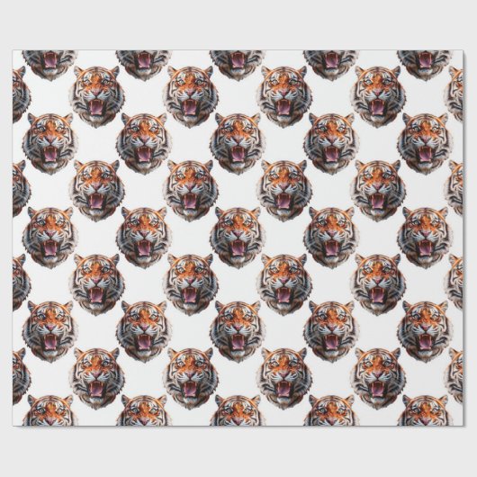 Tigerkopf-Musterdesign - Weiß Geschenkpapier (Flach)