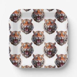 Tigerkopf-Musterdesign - Weiß Pappteller