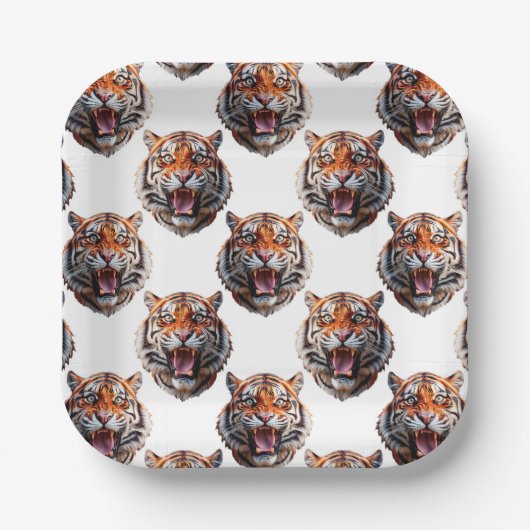 Tigerkopf-Musterdesign - Weiß   Pappteller (Vorderseite)