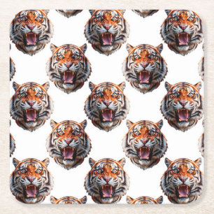 Tigerkopf-Musterdesign - Weiß   Rechteckiger Pappuntersetzer