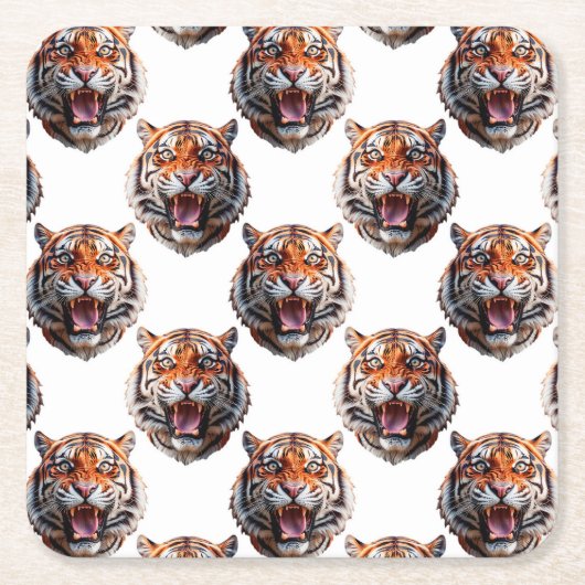 Tigerkopf-Musterdesign - Weiß   Rechteckiger Pappuntersetzer (Vorderseite)
