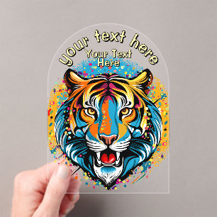 Tigerkopf-Regenbogenfarben-Farbflecken Acryleinladungen