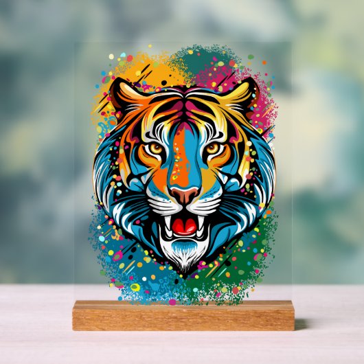 Tigerkopf-Regenbogenfarben-Farbflecken Acrylschild (Neutral)