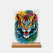 Tigerkopf-Regenbogenfarben-Farbflecken Acrylschild (Vorderseite)