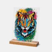Tigerkopf-Regenbogenfarben-Farbflecken Acrylschild (Winkel)