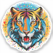 Tigerkopf-Regenbogenfarben-Farbflecken Aufkleber (Vorderseite)