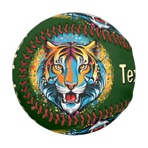 Tigerkopf-Regenbogenfarben-Farbflecken Baseball