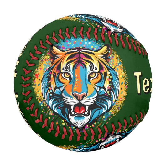 Tigerkopf-Regenbogenfarben-Farbflecken Baseball (Vorderseite Links)