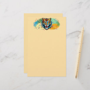 Tigerkopf-Regenbogenfarben-Farbflecken Briefpapier