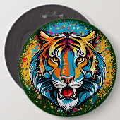 Tigerkopf-Regenbogenfarben-Farbflecken Button (Vorne & Hinten)